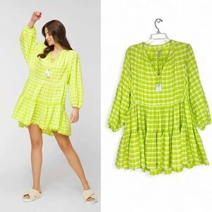 Revolve Seafolly Womens Wild Lime Portofino Gingham Cotton Mini Dress M/L
